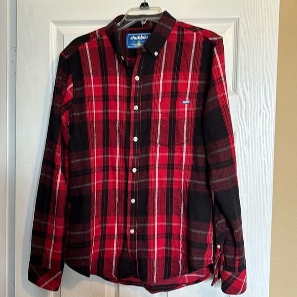 Chubbies men’s red and black button down flannel shirt size medium - Picture 1 of 9